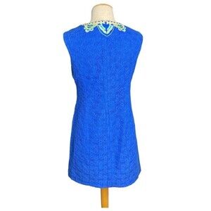 Lilly Pulitzer Valentina Shift Dress Sleeveless Lace Embroidered  Blue Sz 8